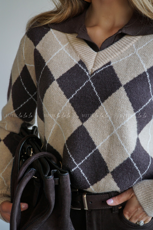 Sweter beżowy w romby Arhus
