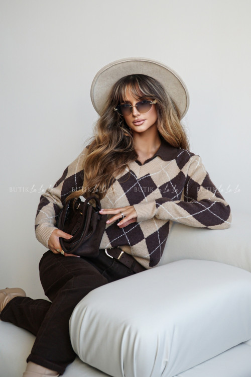 Sweter beżowy w romby Arhus 4