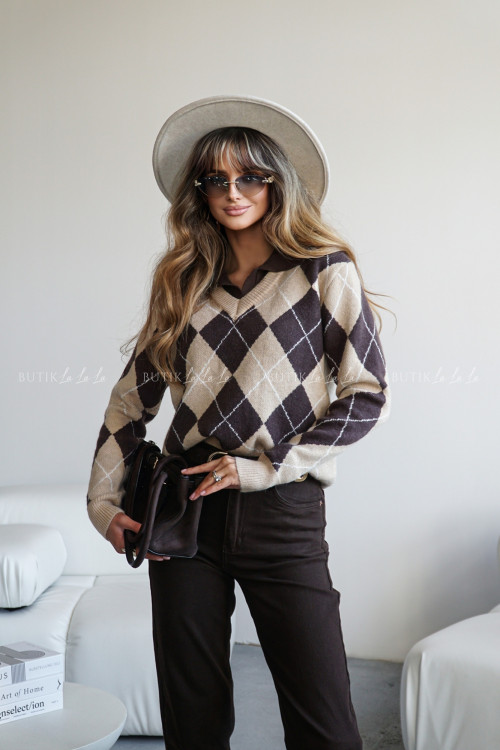 Sweter beżowy w romby Arhus 6
