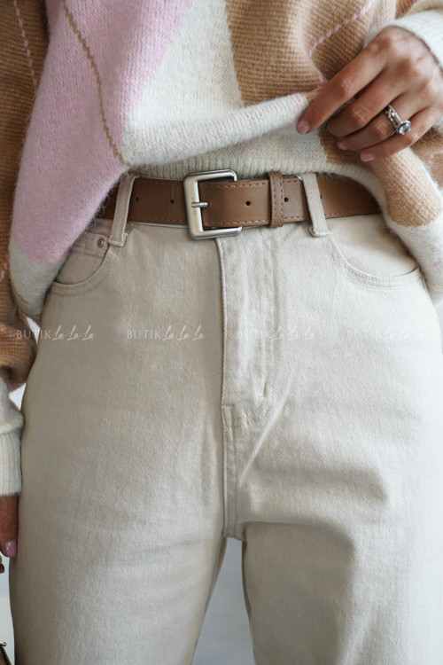 Spodnie beżowe typu mom fit Finestro