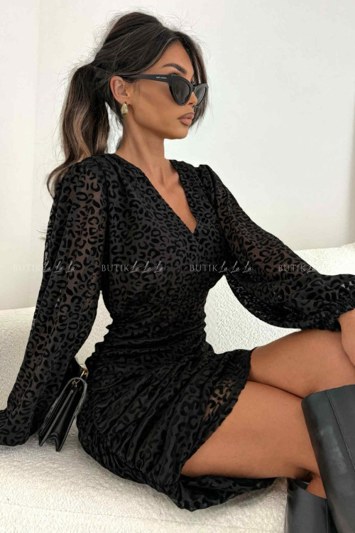 Sukienka czarna z siateczki w zwierzęcy print Mela 2