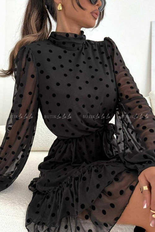 Sukienka z siateczki w grochy czarna Every