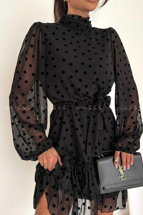 Sukienka z siateczki w grochy czarna Every 1