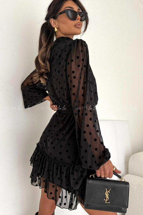 Sukienka z siateczki w grochy czarna Every 2