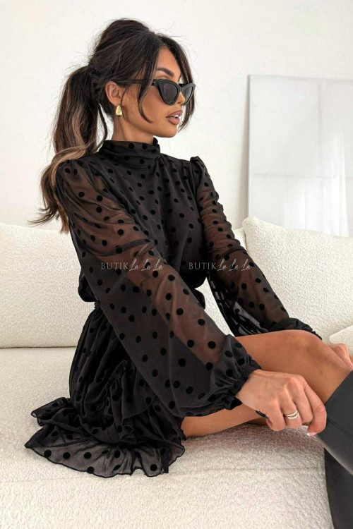 Sukienka z siateczki w grochy czarna Every 3
