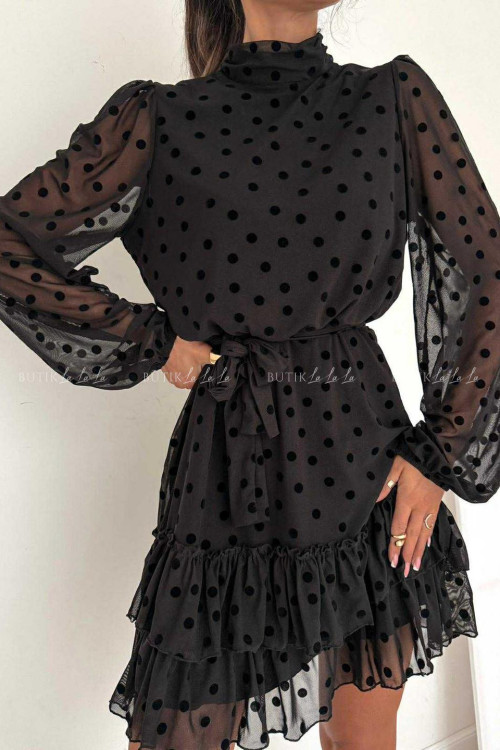 Sukienka z siateczki w grochy czarna Every 4