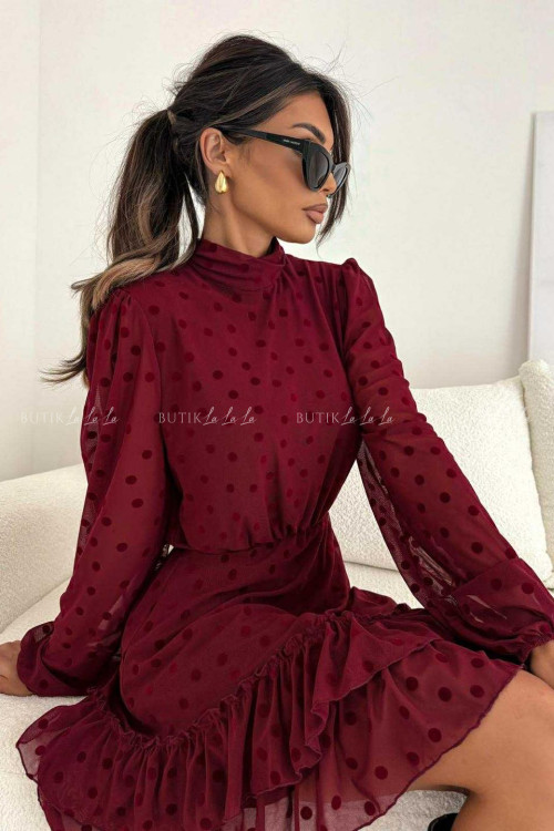 Sukienka z siateczki w grochy bordowa Every 1