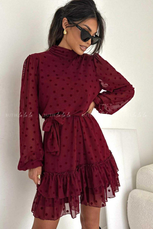 Sukienka z siateczki w grochy bordowa Every 2