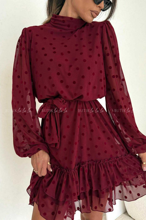 Sukienka z siateczki w grochy bordowa Every