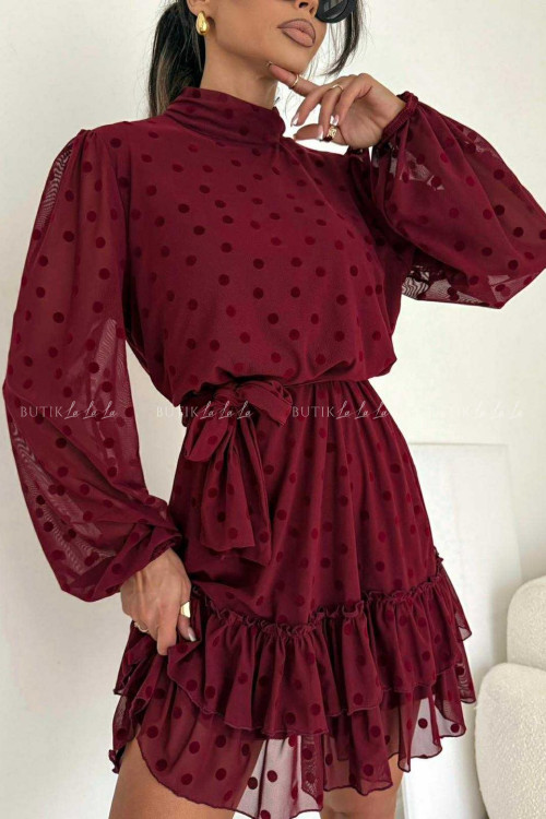 Sukienka z siateczki w grochy bordowa Every 3