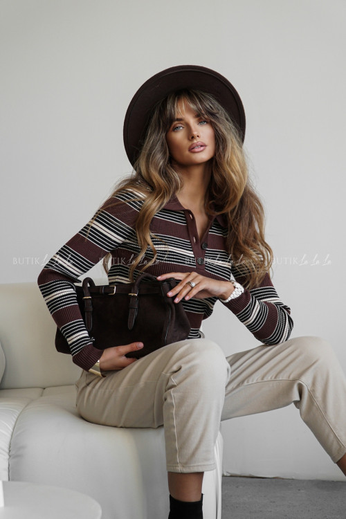 Bluzka prążkowana w paski brązowa Nories 2