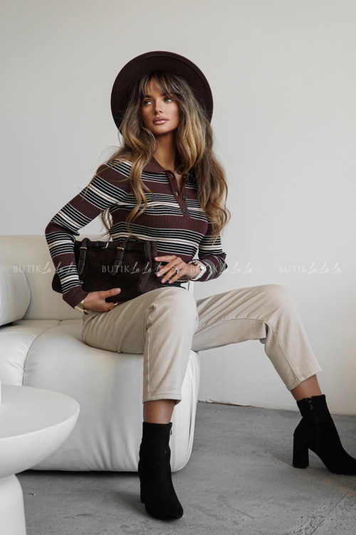 Bluzka prążkowana w paski brązowa Nories 3