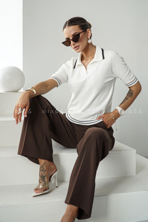 Bluzka dzianinowa typu polo biała Dinom 2