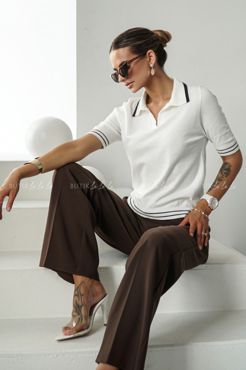 Bluzka dzianinowa typu polo biała Dinom 4