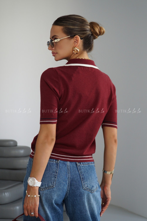 Bluzka dzianinowa typu polo bordowa Dinom 2