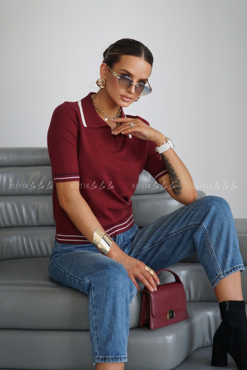 Bluzka dzianinowa typu polo bordowa Dinom 3