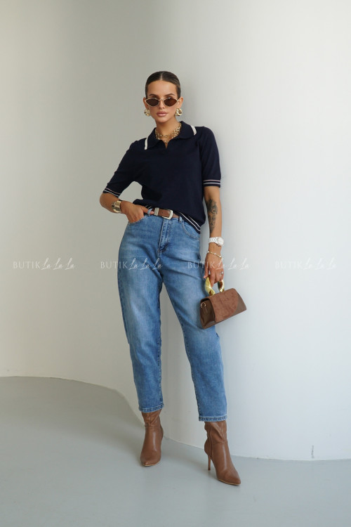 Bluzka dzianinowa typu polo granatowa Dinom 2