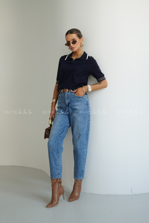 Bluzka dzianinowa typu polo granatowa Dinom 3