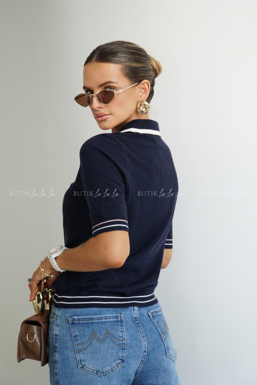 Bluzka dzianinowa typu polo granatowa Dinom 4