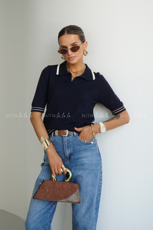 Bluzka dzianinowa typu polo granatowa Dinom 5