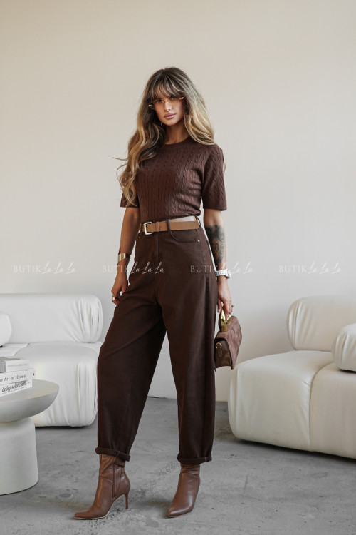 Spodnie jeansowe typu balloon brązowe Livijo 1