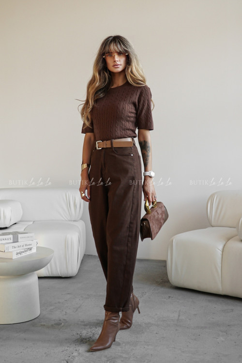 Spodnie jeansowe typu balloon brązowe Livijo 2