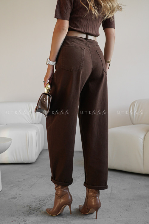 Spodnie jeansowe typu balloon brązowe Livijo 6
