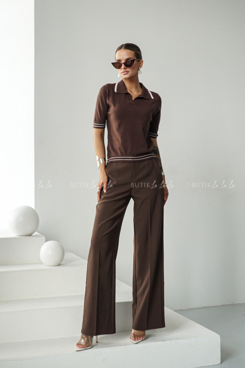 Bluzka dzianinowa typu polo brązowa Dinom 2