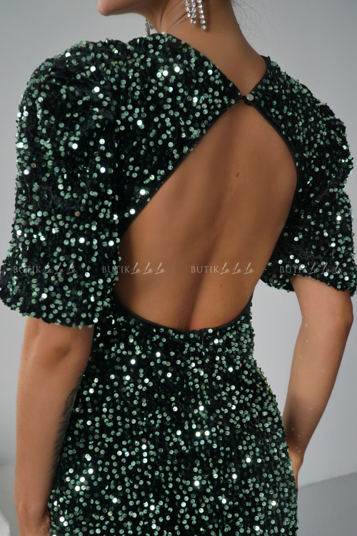 Sukienka cekinowa czarno pistacjowa Brenda 4