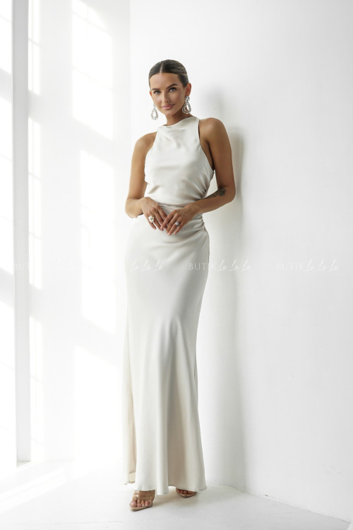 Sukienka satynowa kremowa Gusy 4