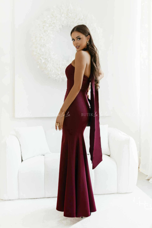 Sukienka maxi z szarfą burgundowa Firsti