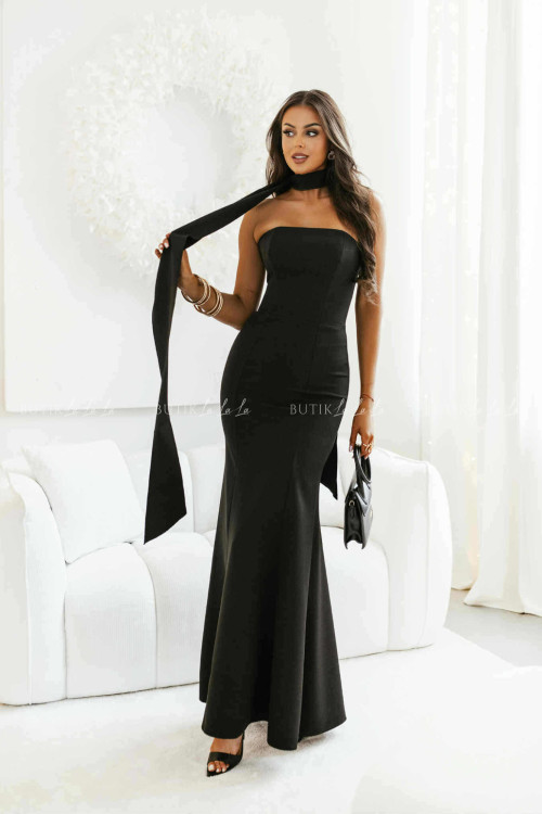 Sukienka maxi z szarfą czarna Firsti 2