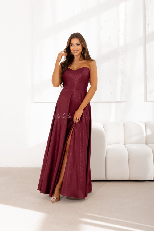 Sukienka maxi z rękawami połyskująca bordowa Bridget 2