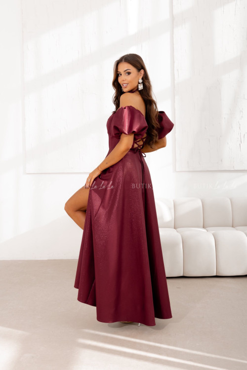 Sukienka maxi z rękawami połyskująca bordowa Bridget 4
