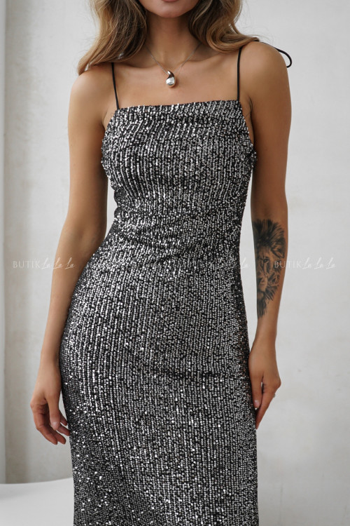 Sukienka cekinowa czarno srebrna Delori
