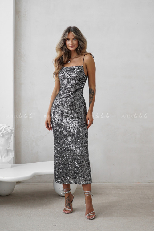 Sukienka cekinowa czarno srebrna Delori 4