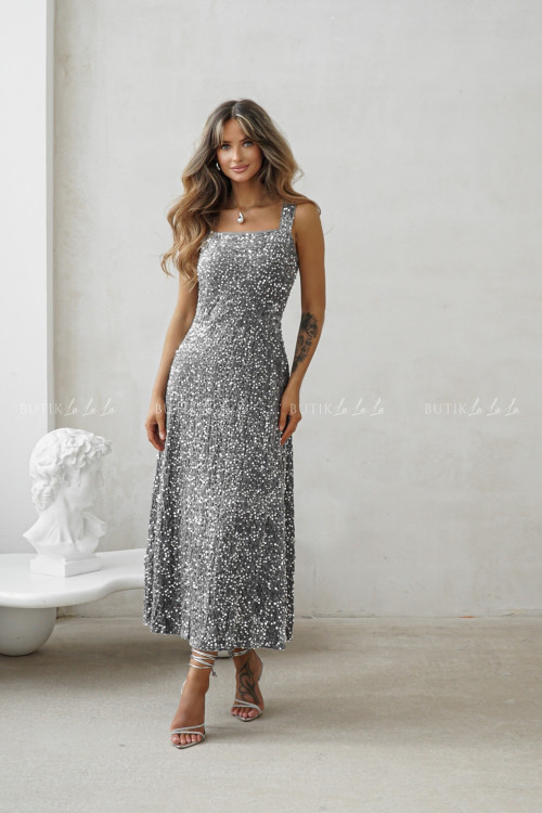 Sukienka cekinowa szaro srebrna Labelli 2