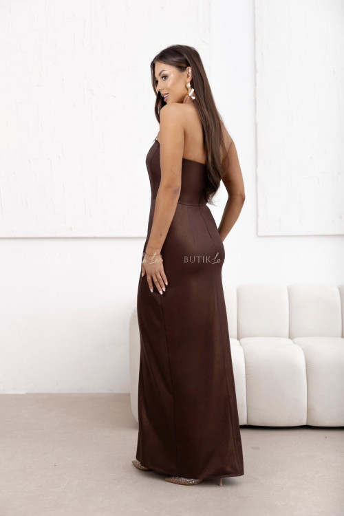 Sukienka maxi połsykująca czekoladowa Madia 1