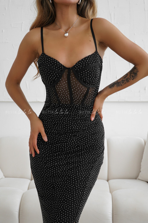 Sukienka maxi czarna z cekinami Shiny