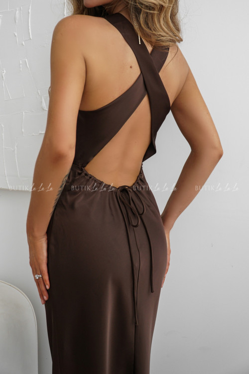 Sukienka satynowa brązowa Gusy 2