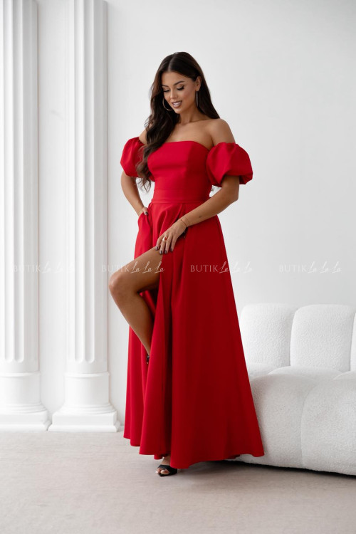 Sukienka maxi czerwona z szarfą i rękawkami Forest 2