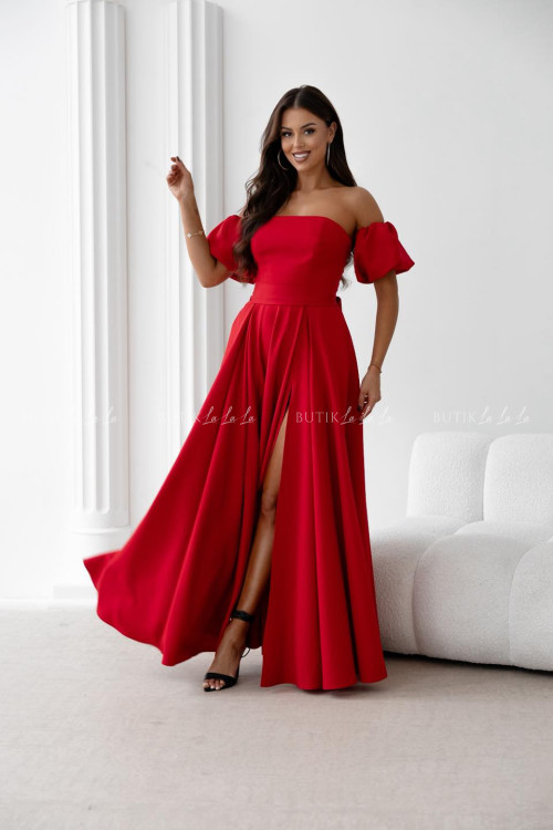 Sukienka maxi czerwona z szarfą i rękawkami Forest 3