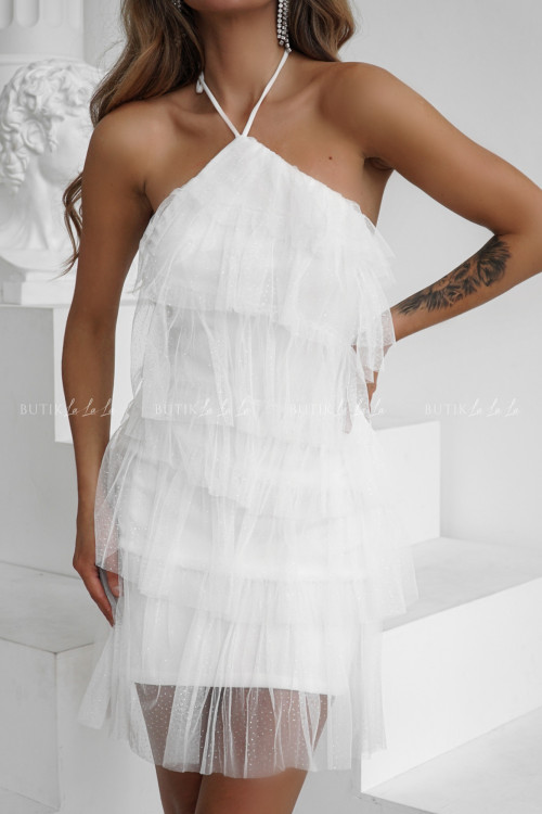 Sukienka tiulowa biała z drobinkami Rienna