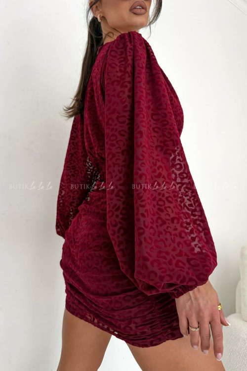 Sukienka bordowa z siateczki w zwierzęcy print Mela 1