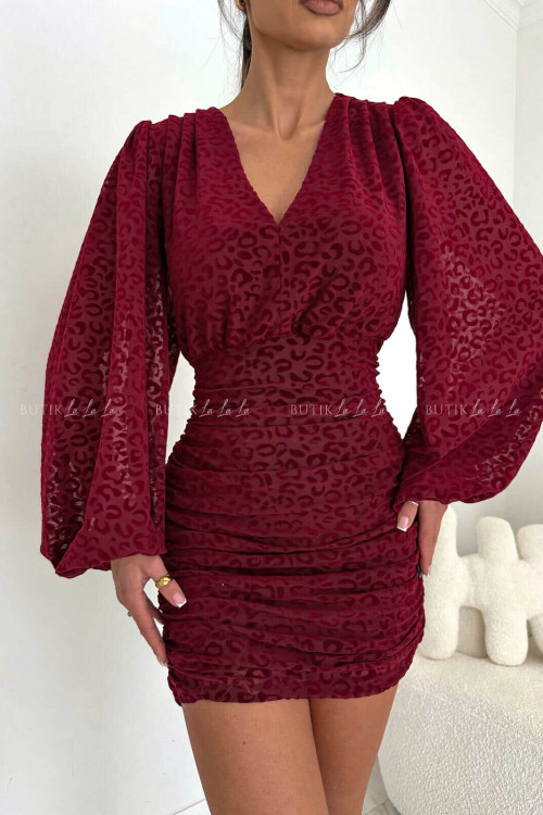Sukienka bordowa z siateczki w zwierzęcy print Mela 2