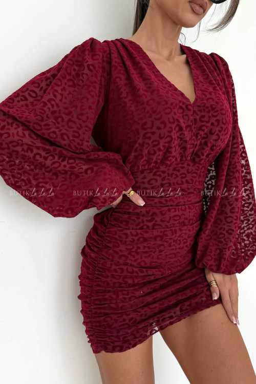 Sukienka bordowa z siateczki w zwierzęcy print Mela 3