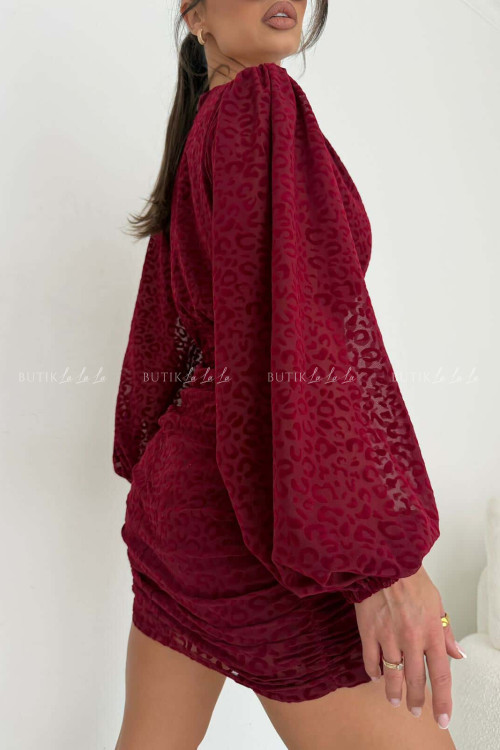 Sukienka bordowa z siateczki w zwierzęcy print Mela 4