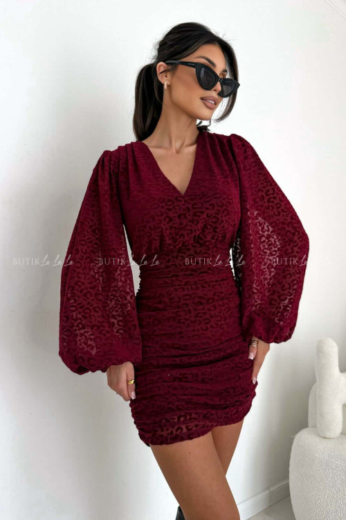 Sukienka bordowa z siateczki w zwierzęcy print Mela 5