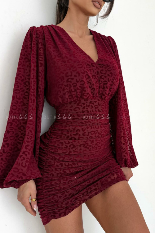 Sukienka bordowa z siateczki w zwierzęcy print Mela 6