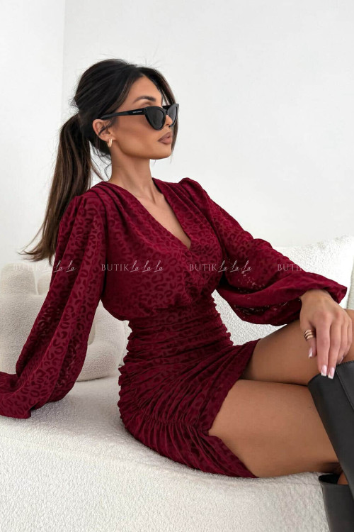 Sukienka bordowa z siateczki w zwierzęcy print Mela 7